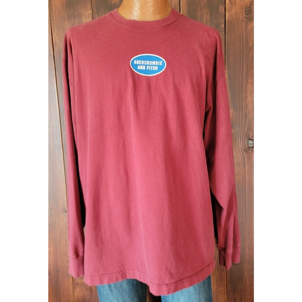 Vintage Abercrombie & Fitch Men XL Long Sleeve T-Shirt Dark Red USA Made Classic - Picture 5 of 9